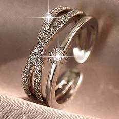 Copper Rings Shein Luxury Minimalist Cross Design Zirconia Inlaid Ring - Mother Day's
