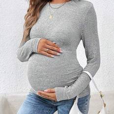 Shein Maternity Solid Minimalist Daily Round T-Shirt