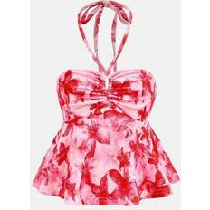 Shein Tween Girl Casual Holiday Drawstring Chest Ruched Halter - Pink