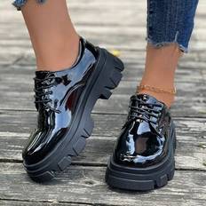 Platform Oxford Shein New Platform Round Toe Patent Leather Black