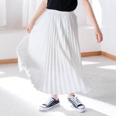 Pleated skirts - Polyester Ever-Pretty Girls Long Pleated Solid Casual Skirt - White
