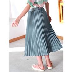 Pleated skirts - Polyester Ever-Pretty Girls Long Pleated Solid Casual Skirt - Dark Green