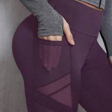 Yoga Leggings Shein Women High Waist Solid Color Contrast Mesh Leggings