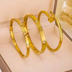 Titanium Bracelets Shein Titanium Steel Bangle Mirror Polished Vacuum Electroplated Spring Clasp - Multicolor