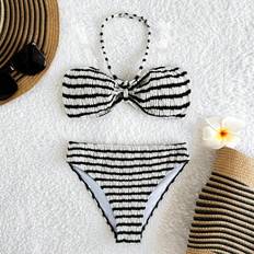 Shein Tween Girls Striped Textured Halter Neck Bikini Set