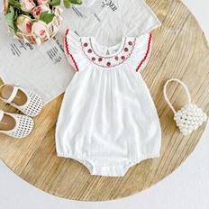 Florals Bodysuits Children's Clothing Shein Infant Girls Strawberry Embroidery Cap Sleeve Bodysuit - Cute