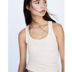 Beige Tank Tops Pull&Bear Ribbed Tank Top - Sand