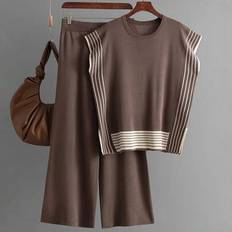 Shein Women Solid Color Sleeveless Top Long Pants Set