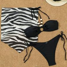 Zebra Bikinis Shein Elegant Women's Beach Halter Bikini Set Zebra Print