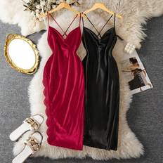 Shein Sexy Lace Patchwork Slit Long Nightgown - Multicolor