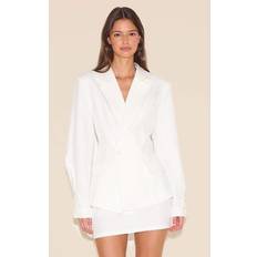 Flare Blazers PrettyLittleThing Woven Cinched Waist Fitted Blazer - White