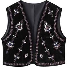 Florals Vests Shein Floral Embroidered Vest For Women Boho Vintage Sleeveless Open Front Vest - Boho