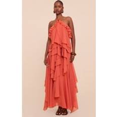 PrettyLittleThing Frill Halterneck Floaty Maxi Dress - Orange
