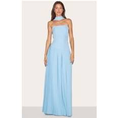 PrettyLittleThing Pale Blue Woven Asymmetric Pleated Maxi Dress