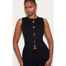 PrettyLittleThing Compact Knit Button Up Waistcoat - Black