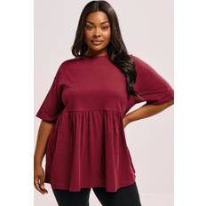 Breathable - Women Blouses Yours Curve Burgundy Red Cotton Peplum Top - Burgundy