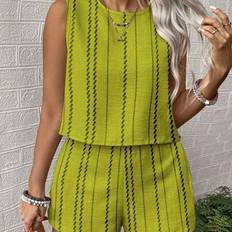 Checkered - Women Suits Shein Plus-Size Ladies Woven Casual Summer Two Pieces Set