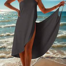 Grey - Women Swimsuit Cover-Ups & Sarong Wraps Shein Summer Beach Vacation Casual Sarong Spaghetti Dress