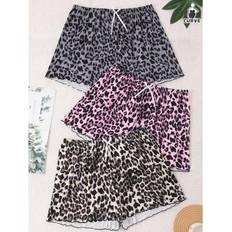 Multicoloured Pyjamas Shein Plus Size Women Leopard Print Knitted Shorts - Multicolore