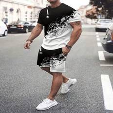 Men - Multicoloured Suits Shein Men's Color Block Digital Print Outfit Set