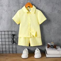 Shein Young Boy Solid Color Polo Collar Shirt Set - Summer