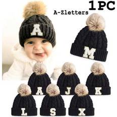 Black Beanies Children's Clothing Shein Baby Letter Knitted Hat Soft Warm Comfortable - Autumn Winter