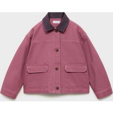Boys - Buttons Jackets Mango Denim Parka Contrast Collar Kids - Cherry