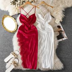 Multicoloured Nightgowns Shein Women Sexy Lace Patchwork Slit Maxi Nightgown