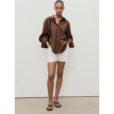 Mango White Trousers & Shorts Mango Denim Shorts With Frayed Hem Pleats - White