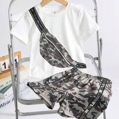 Camouflage Children's Clothing Shein Young Boys Casual Comfortable Versatile Camouflage Print Short Set