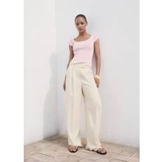 Flare Jumpers Mango Short-Sleeved Ribbed Sweater Pastel Pink
