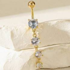Shein Shiny Gold Plated Inlaid Zirconia Navel Button Ring - Shiny