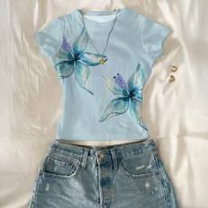 Florals Tops Shein Girls Short Crew Neck Sleeve T-Shirt - Lily Floral Print