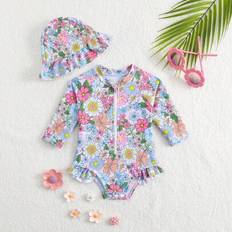 UV Shirts Children's Clothing on sale Shein Infant Toddler Girls Long Sleeve Zip Rash Guard - Fashionable