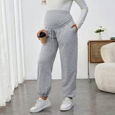 Grey Maternity & Nursing Wear Shein Maternity Drawstring Pocket Straight Casual Pants