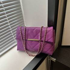 Purple Crossbody Bags Shein Embroidery Rhombic Grid Pressing Lines Shoulder Bag Chain - Autumn Winter