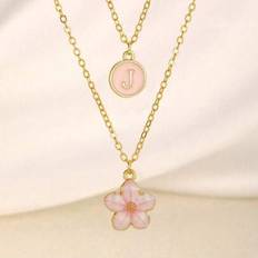 Pink Necklaces Shein Fashionable Exquisite Sweet Five-Petal Letter Necklace - Chain