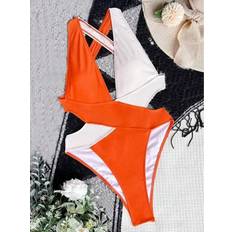 Orange Swimsuits PlayMc Scrunch Butt Swimsuit Deep V Neck Cross Backless One Piece - Orange