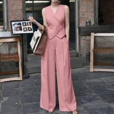 Pink - Women Suits Zanzea Women Sleeveless Tanks and Pants Two Piece Sets - Pink