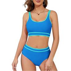 Blue - Sportswear Garment Bikinis Gogerstar Women's Sporty Bikini Set Two Piece High Waisted Swimsuits - Blue