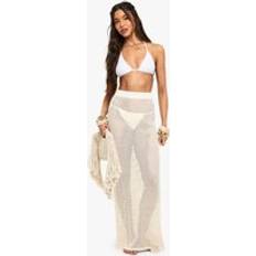White Swimsuit Cover-Ups & Sarong Wraps boohoo Womens Crochet Maxi Beach Skirt - White