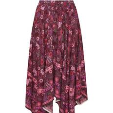 Breathable Skirts Yours Floral Print Hanky Hem Skirt - Red