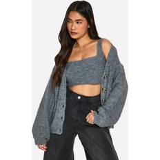 Oversize Cardigans boohoo Slouchy Cardigan Bralet Borg Knit Co-Ord - Grey