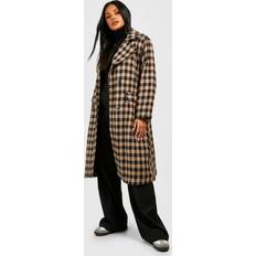Beige - Wool Coats boohoo Dogtooth Structured Wool Coat - Beige