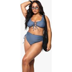 Grey Bikini Bottoms boohoo Plus Tummy Control Ruched Side High Waist Bikini Bottom - Grey