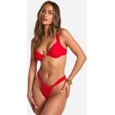 Bikini Sets boohoo Snake Trim Underwired Bikini Top Tanga Bottoms Set - Red