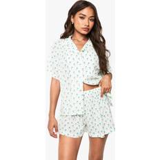Pyjamas on sale boohoo Palm Tree Print Seersucker Short Sleeve Shirt - Beige