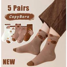 Brown Socks Shein Cute Capybara Print Kids Socks Adorable - Mid-Calf