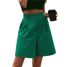 Jojomino Elastic Waist Wide Leg Knee Length Shorts - Green