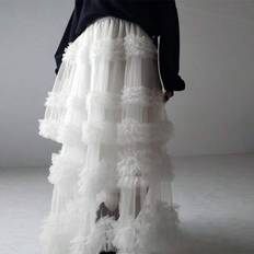 A-line Skirts Shein Tulle A-Line Long Skirt High Waist Sheer Mesh Tiered - Spring